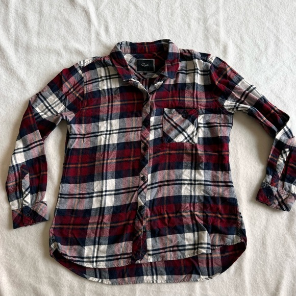 Rails Hunter Flannel Button Down Shirt Burgundy Blue White Plaid Print Size M - Picture 7 of 12